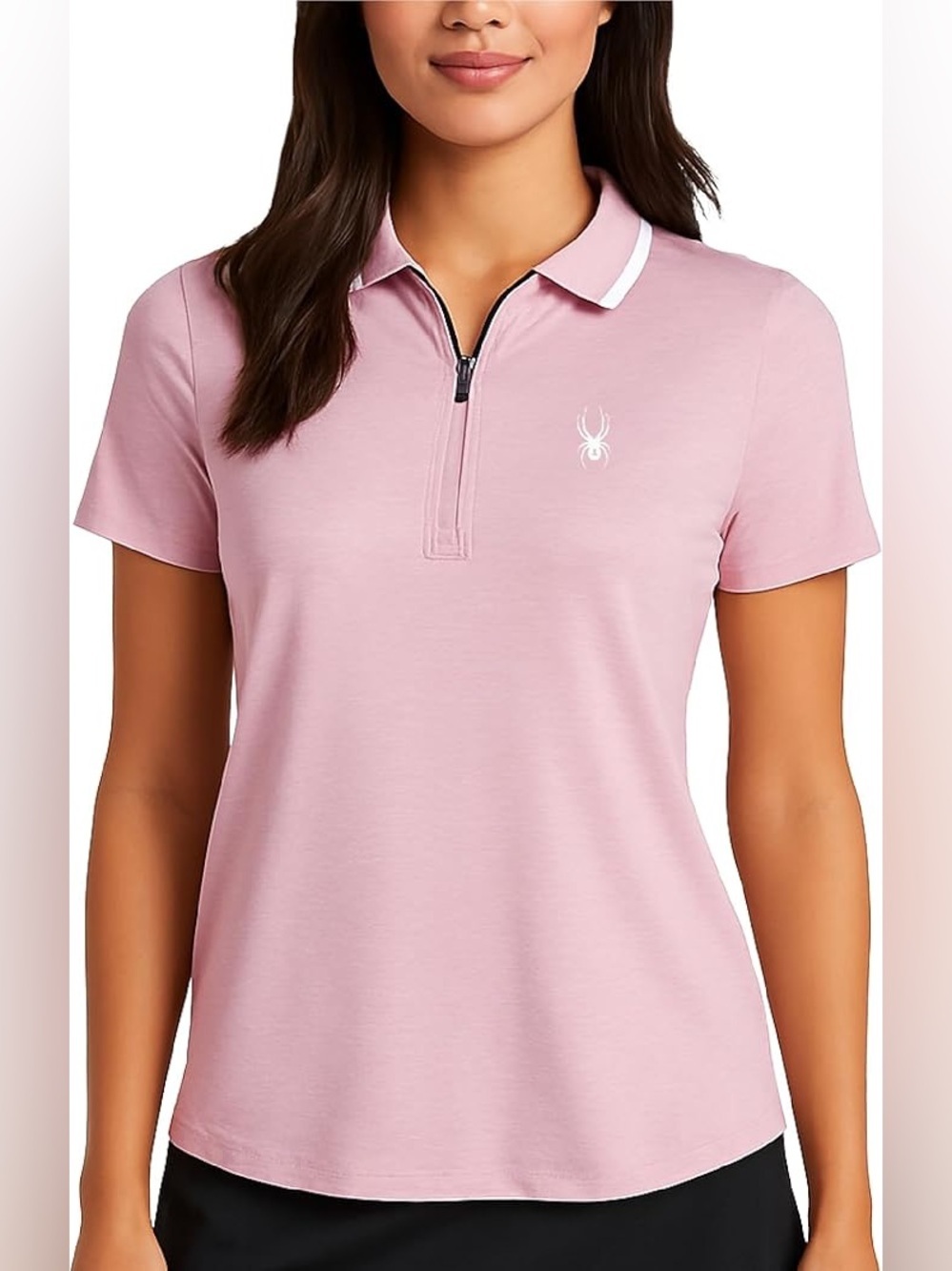 Spyder Stretch Polo Shirt Active Golf Short Sleeve Collar Quarter Zip Up Pink